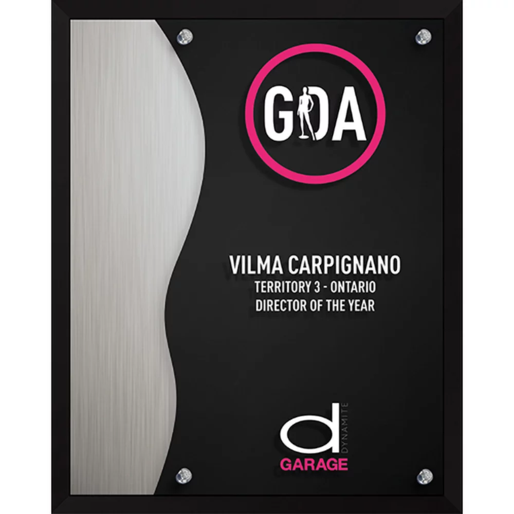 La plaque de profil (8" x 10" x 1") sérigraphiée.