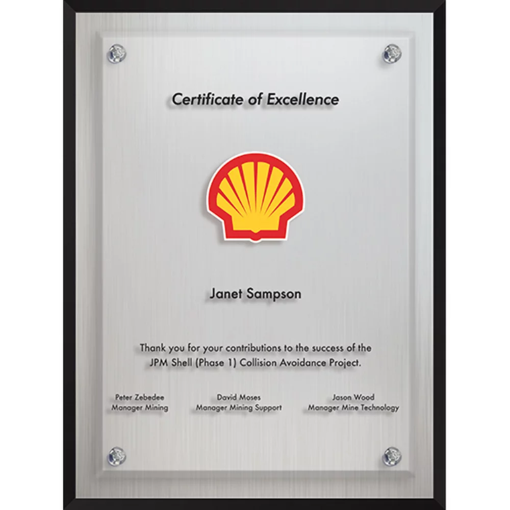 Plaque en aluminium givré de la série Econo (6" x 8") sérigraphiée.