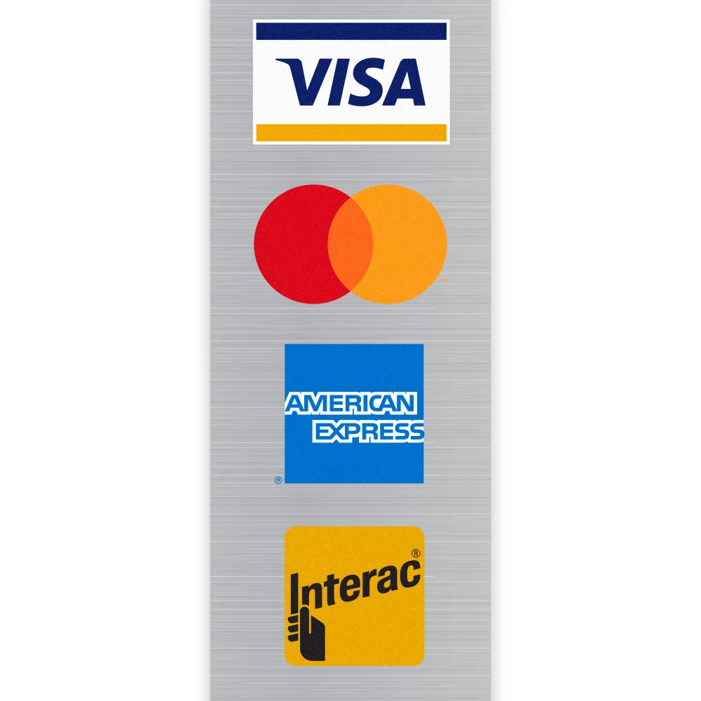 Autocollant extérieur en polyester en aluminium brossé avec forme personnalisée (0,1 à 0,5 dm²) en couleur complète.