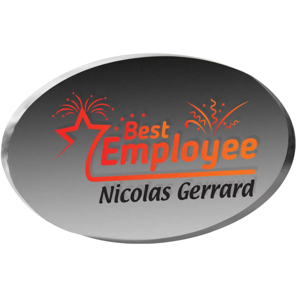 Presse-papiers ovale transparent (4"x2 1/2"x 3/8") avec image en couleur intégrale.