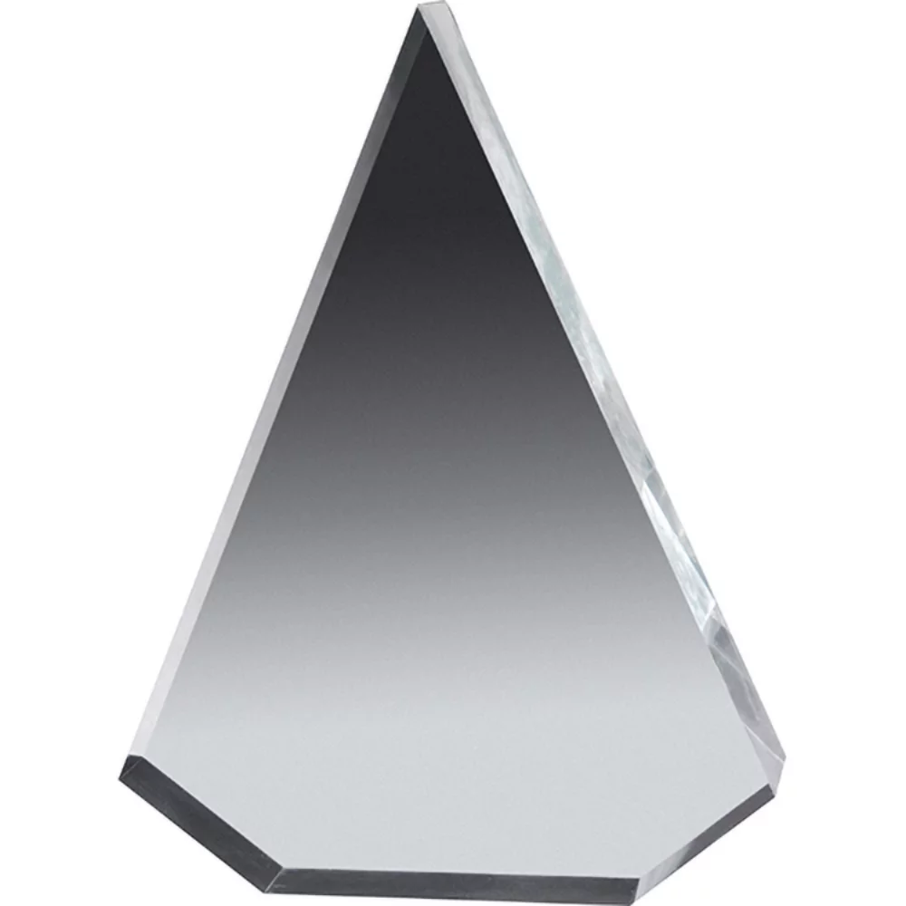 Prix en acrylique transparent épais de 3/4" en forme de pyramide (4 1/2"x 6"x 3/4") sérigraphié.