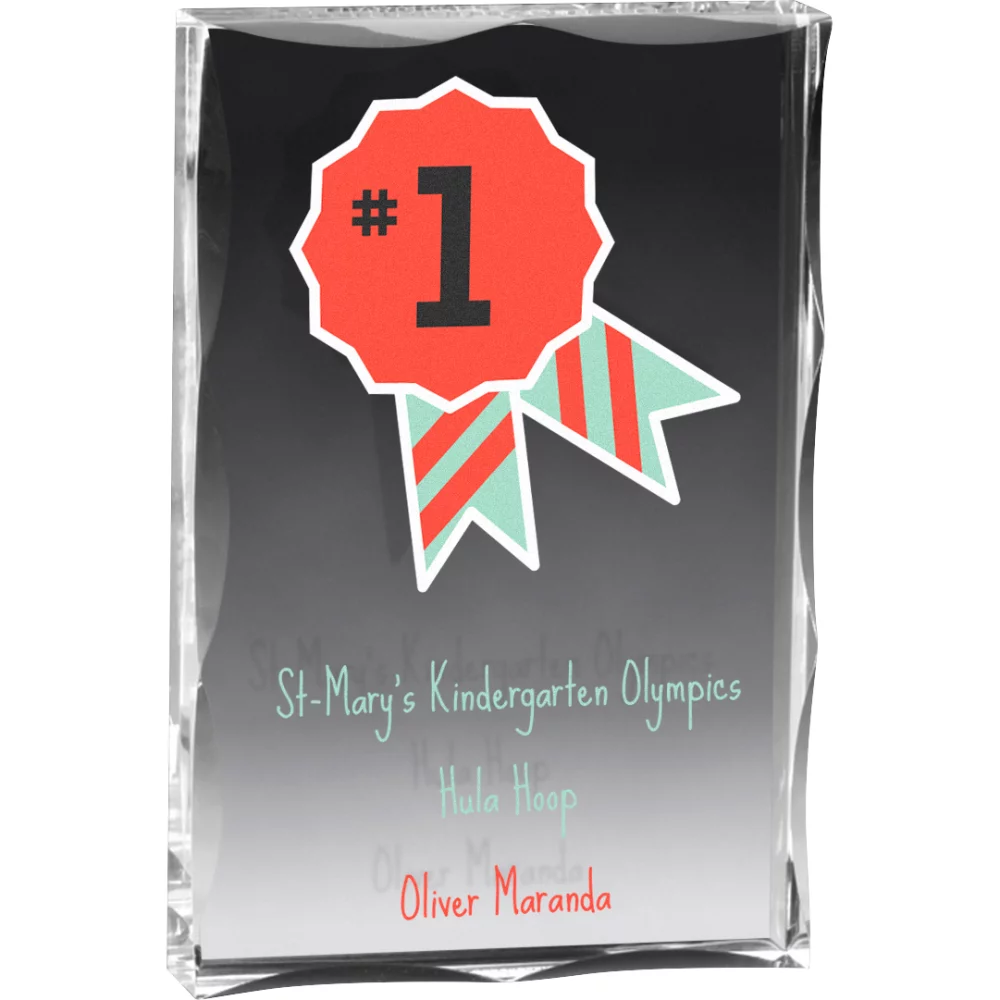 Prix de bloc clair et grand (4"x6"x3/4") avec image photo en couleur intégrale.