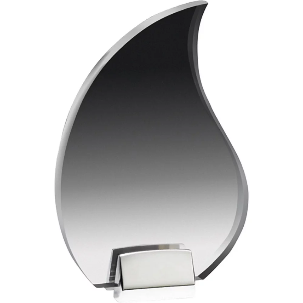 Prix en acrylique transparent avec base en chrome, en forme de flamme (5 1/2" x 8 1/4" x 3/4") gravé au laser.