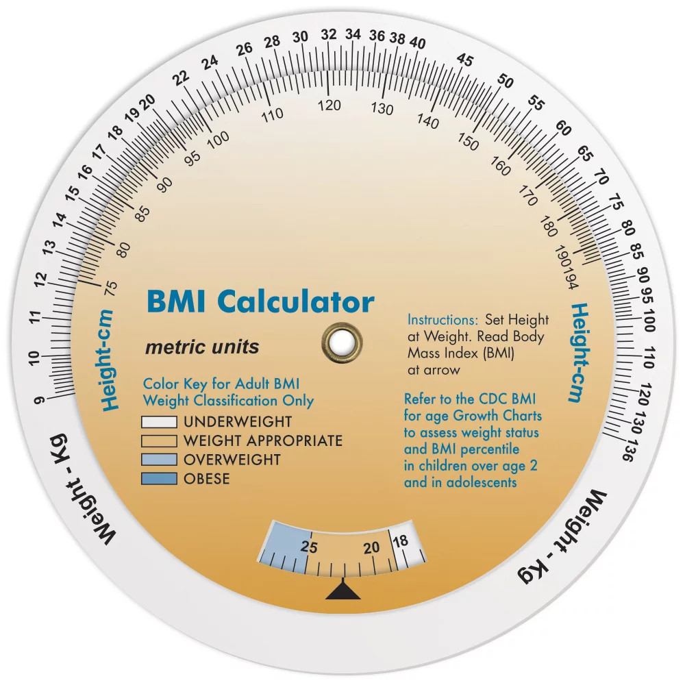 3 Wheel Body Mass Index Calculator (20-300 lb/9-136 kg), Full Colour