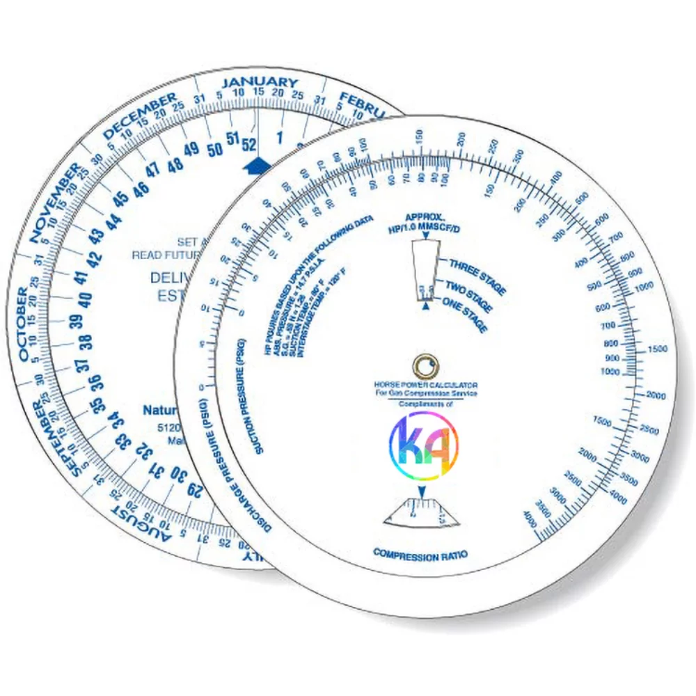 Wheel Calculator for Horsepower/ Gas Compression/ Date Finder, Custom Full Colour Imprint