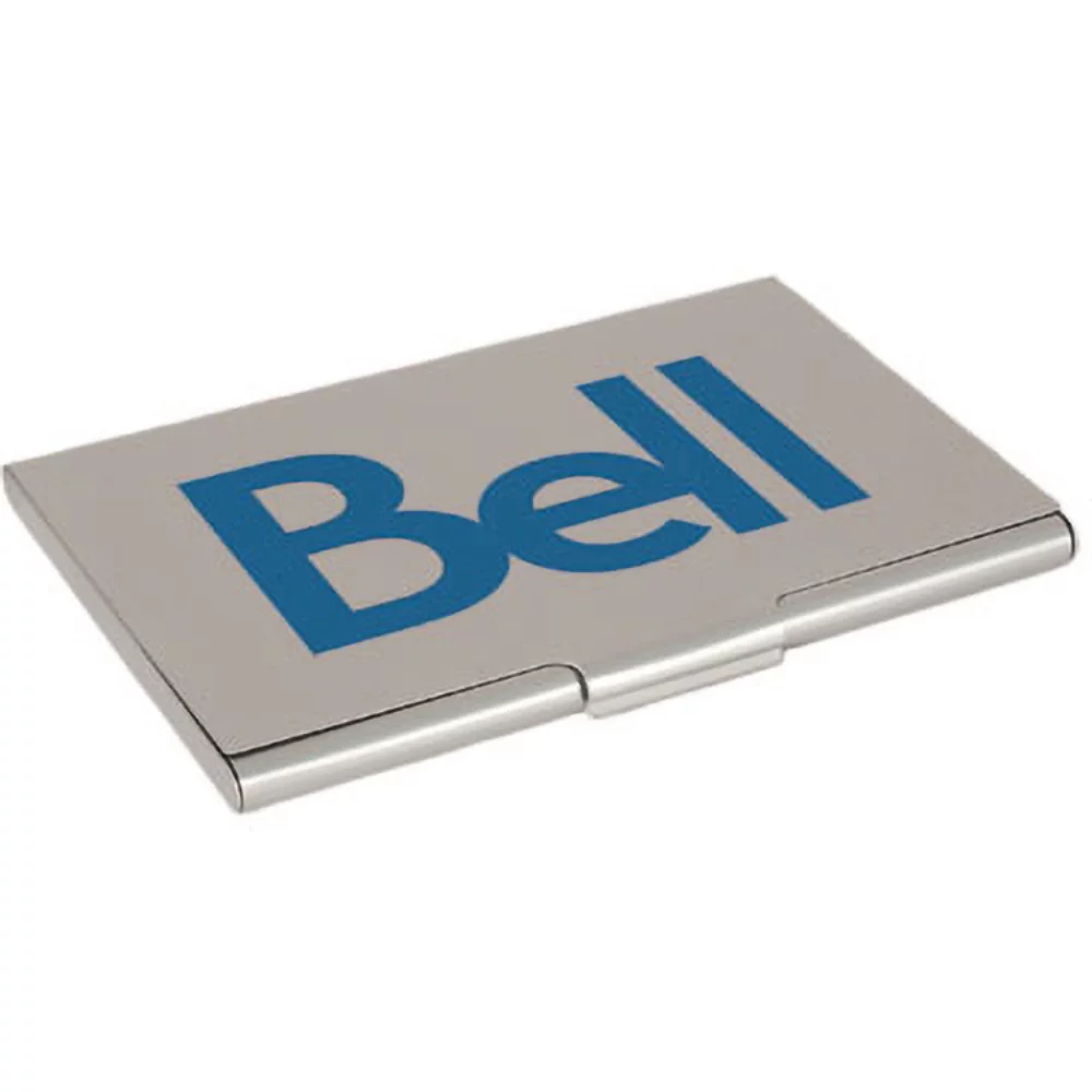 Porte-cartes de visite en aluminium (3 7/8"x2 1/2"x1/4") sérigraphié.