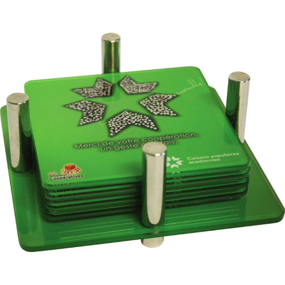 Acrylic Coaster Set of 4 Custom Shape Coasters (3 1/2"x3 1/2") & 1 Base (4 1/2"x4 1/2") Full Colour