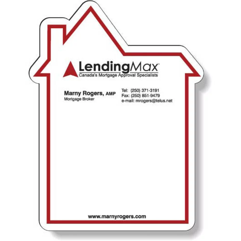 Full Magnetic Back Memo Board, Stock House Shape, 5.5"x7.25", Spot colour