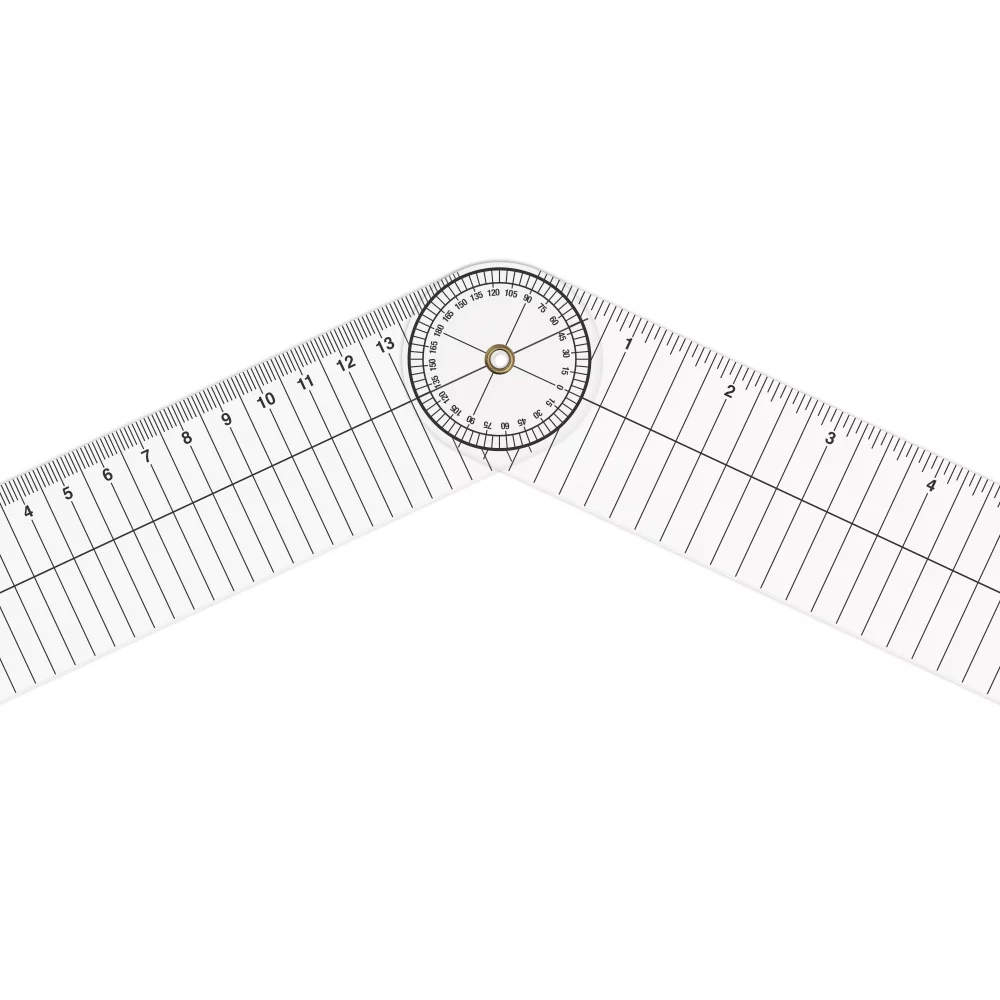 Goniomètre en plastique transparent (1,75"x12,25") en stock.