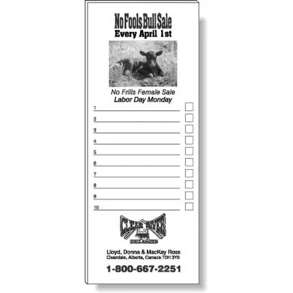 50 blocs-notes magnétiques de 50 pages avec 1 impression couleur personnalisée (3,375"x8,5")