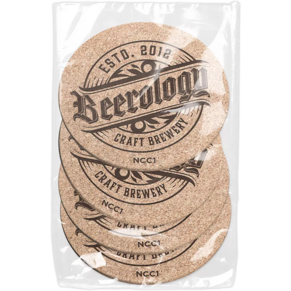 Ensemble de 4 dessous de verre en liège naturel 3/16" (3,5" de diamètre) Gravure laser Conditionné sous polybag