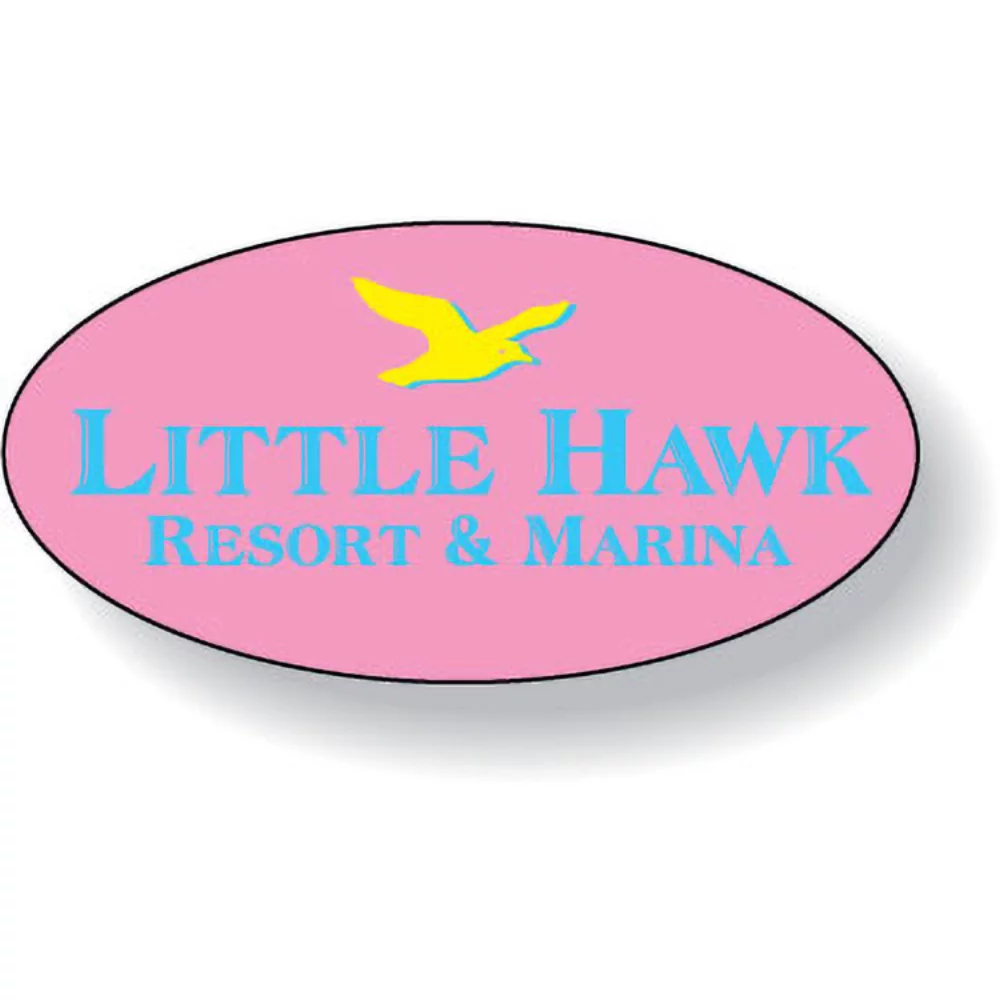 Étiquettes ovales en stock imprimées en flexographie rose fluorescente (.875"x1.75")