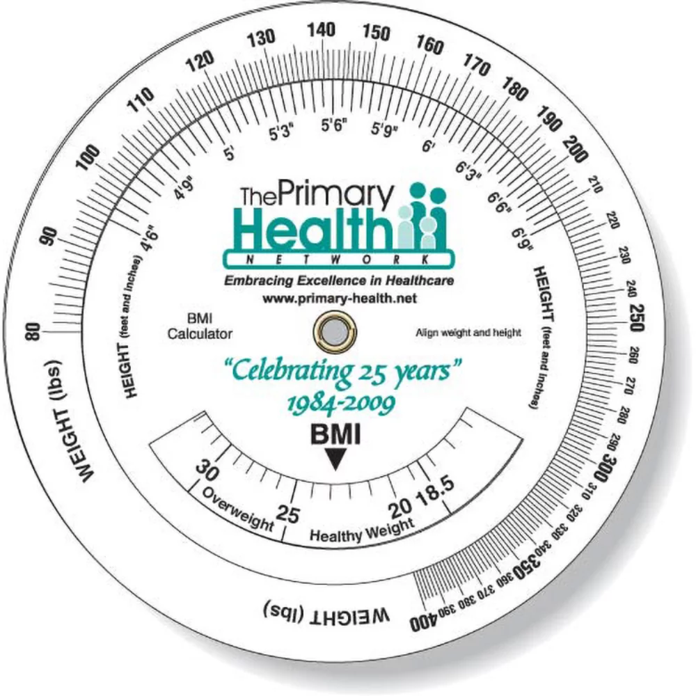 .020 White Plastic Body Mass Index Wheel Calculator (4.25" dia.)