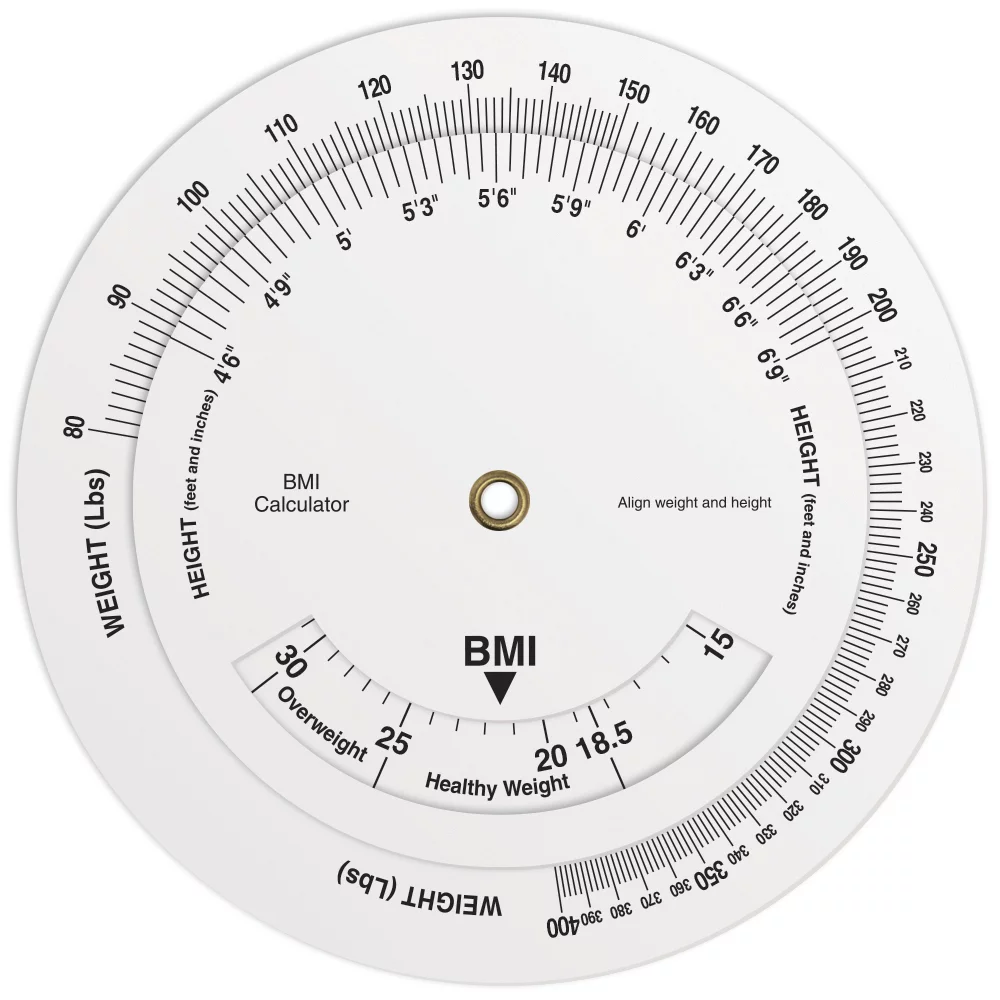 .020 White Plastic Body Mass Index Wheel Calculator (4.25" dia.) Full Colour