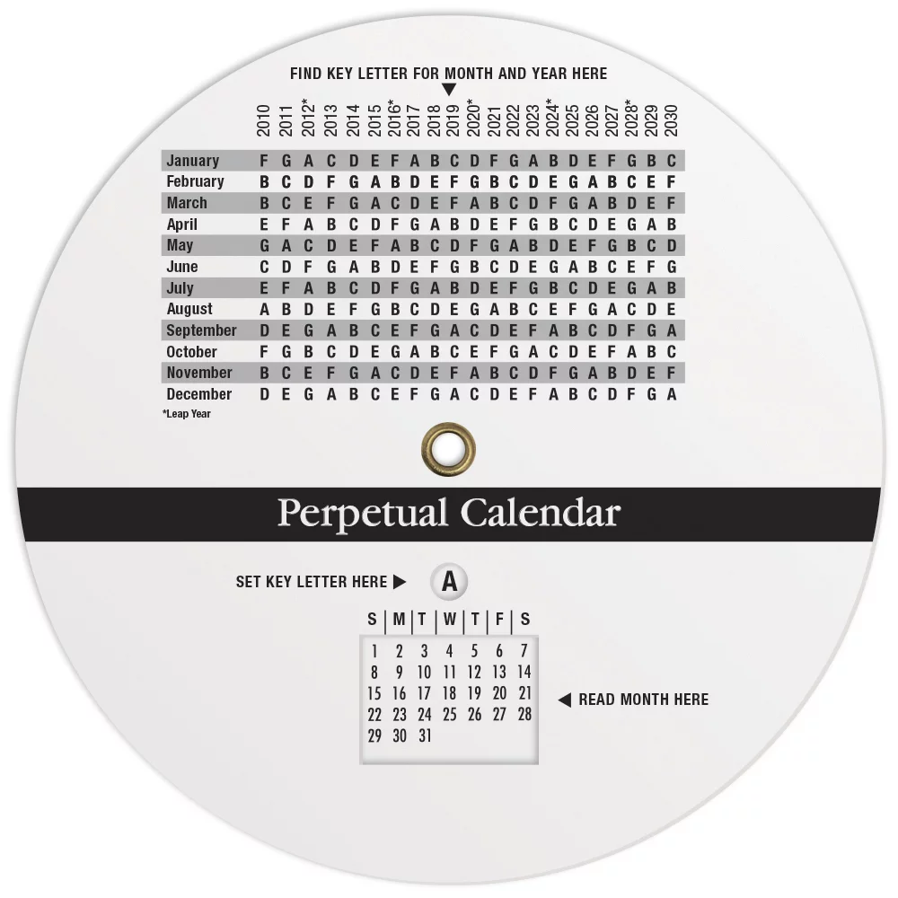 .020 White Plastic Wheel Calculator Perpetual Calendar & Scheduling (4.25" dia.) Full Colour Imprint