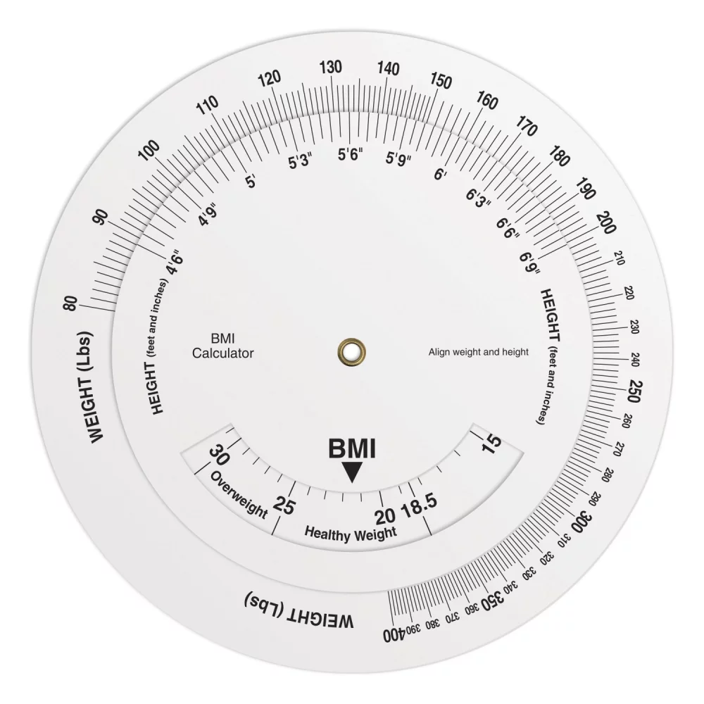 Calculateur d'indice de masse corporelle en plastique blanc de 0,020 (diamètre de 6"), couleur pleine