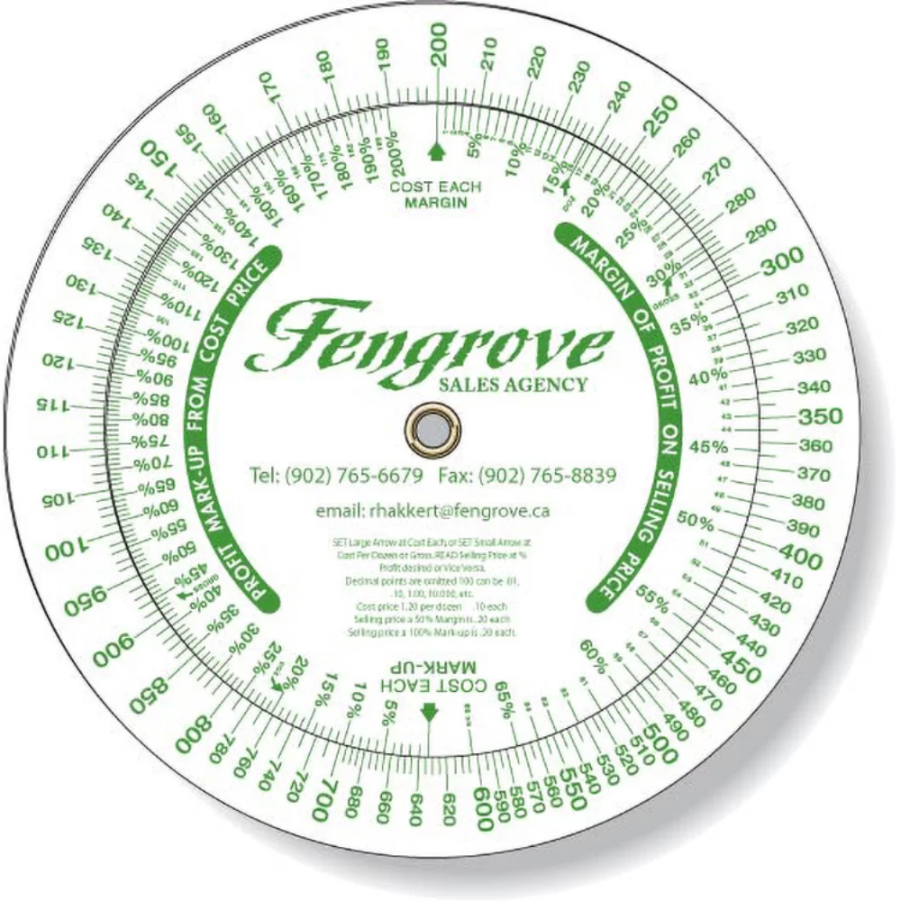 .020 White Plastic Profit Markup Wheel Calculator (6" dia.), Spot Colours