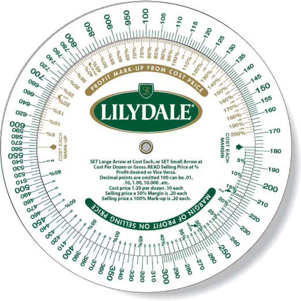 Calculatrice de marge bénéficiaire en plastique blanc (diamètre de 6 pouces), couleur complète 0,020.