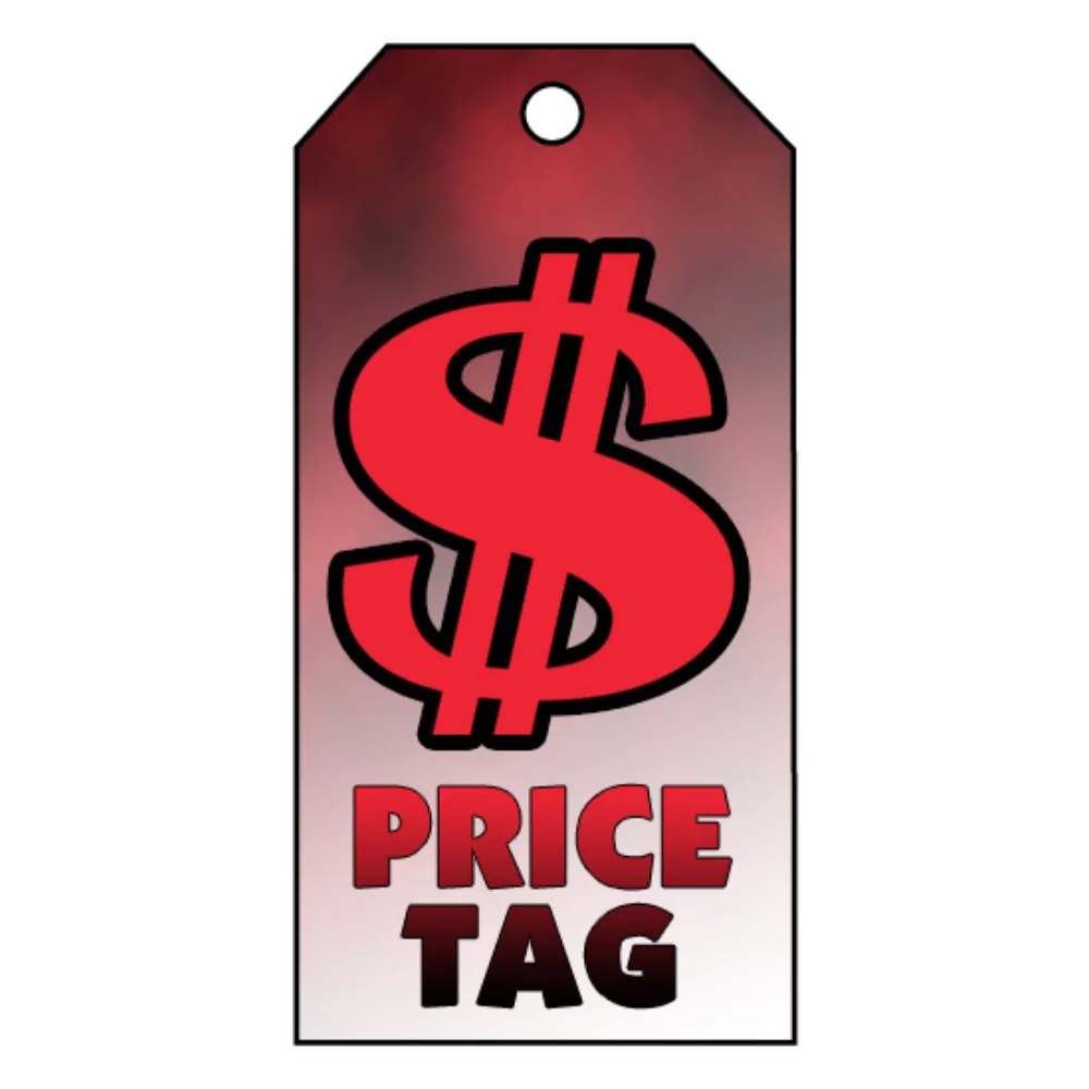 Désodorisant suspendu en forme d'étiquette de prix surdimensionnée