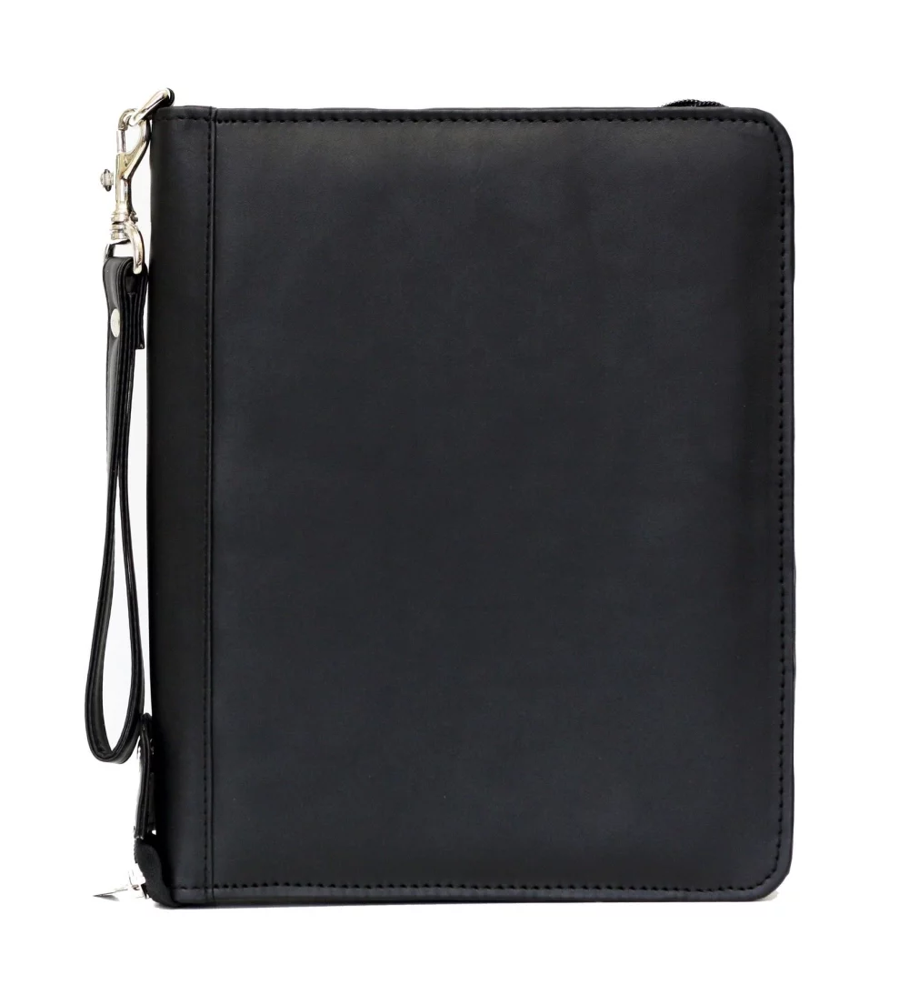 Ashlin® Designer Midnight Black Lincoln Vegan Mid Sized Pro Zippered Padfolio Binder