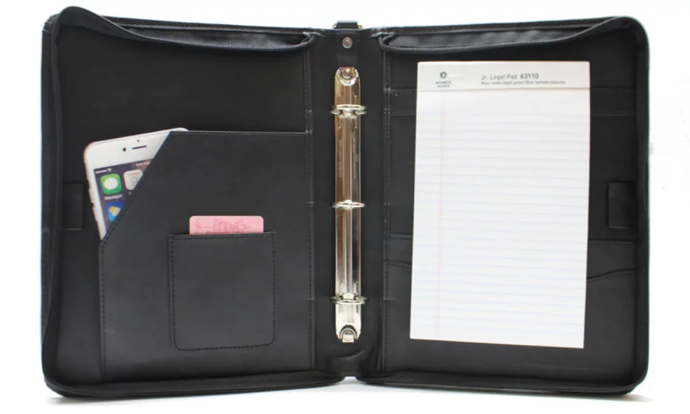 Ashlin® Designer Midnight Black Lincoln Vegan Mid Sized Pro Zippered Padfolio Binder
