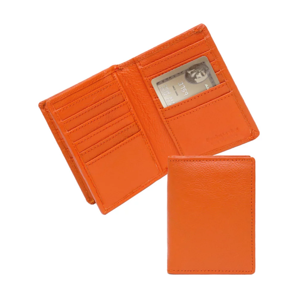 Portefeuille de cartes en cuir de vachette grainé orange tangerine Ashlin® Designer Abriella avec 24 poches de rangement.