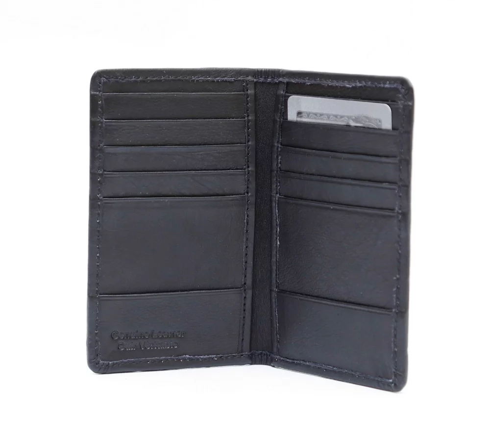 Portefeuille vertical mince Ashlin® Designer Colchester Midnight Black avec 12 poches pour cartes