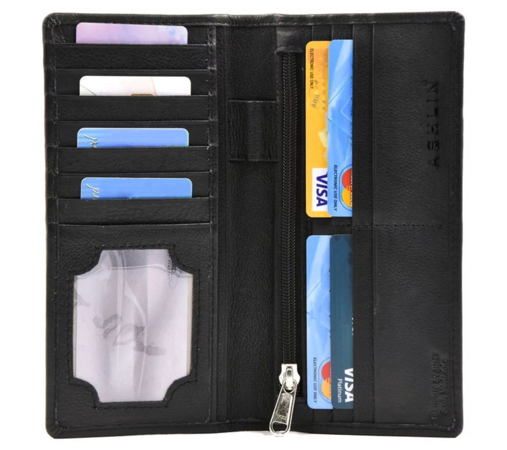 Portefeuille mince Ashlin® Designer Aidan Midnight Black avec 12 poches pour cartes