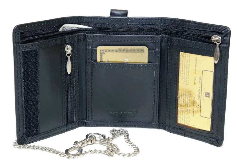 Portefeuille à chaîne tri-fold hipster noir minuit pour homme Ashlin Designer® Alden