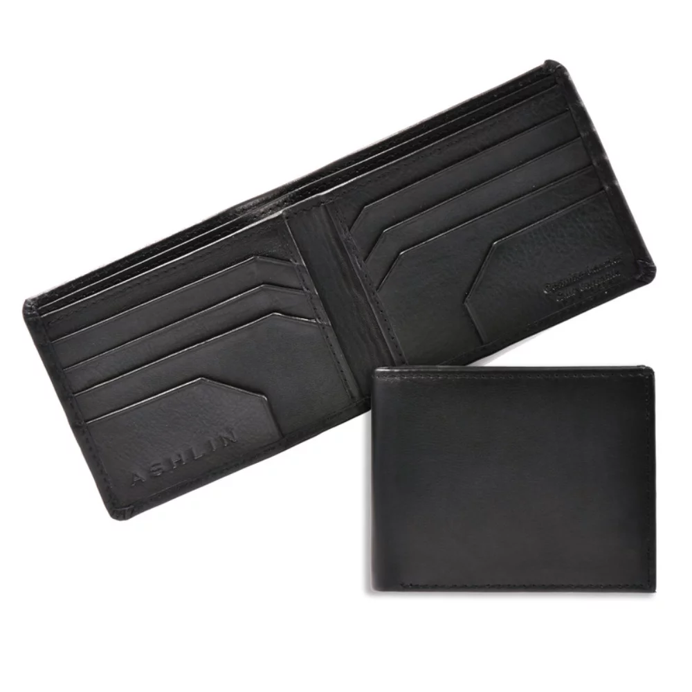 Portefeuille Slim Bi-Fold Alvin Midnight Black à 8 poches pour homme de la marque Ashlin® Designer
