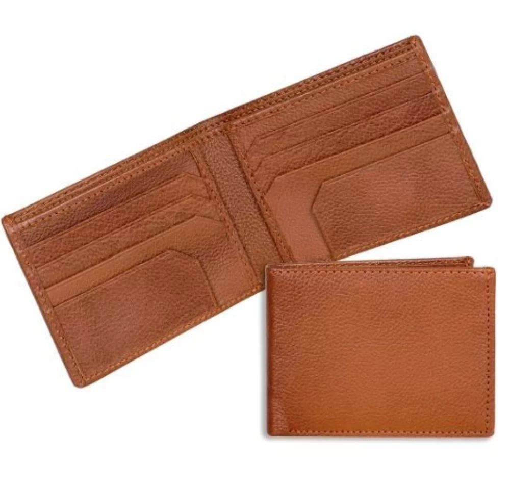 Portefeuille slim bi-fold Alvin en cuir de vachette grainé couleur British Tan pour homme de la marque Ashlin®.