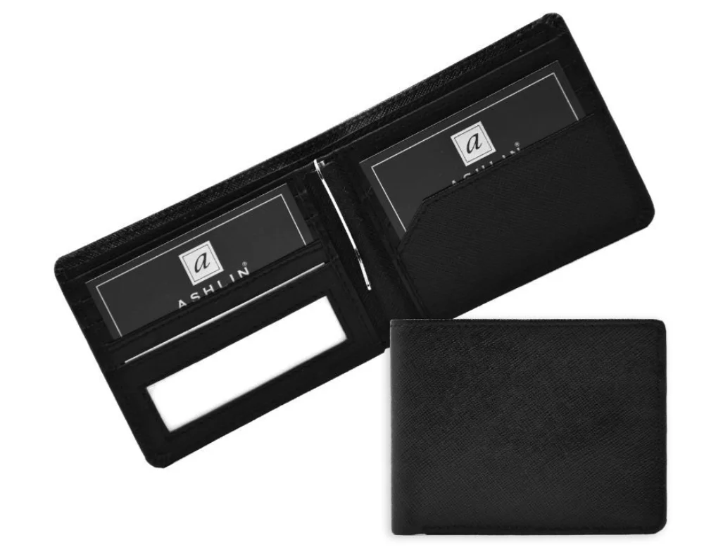Portefeuille à pince à billets Ashlin Designer® pour homme en noir minuit avec 6 poches pour cartes.