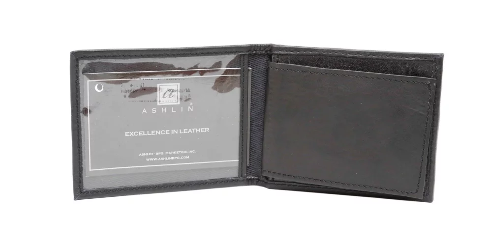 Porte-badge moyen Ashlin® Designer Justice Midnight Black avec section pour carte d'identité