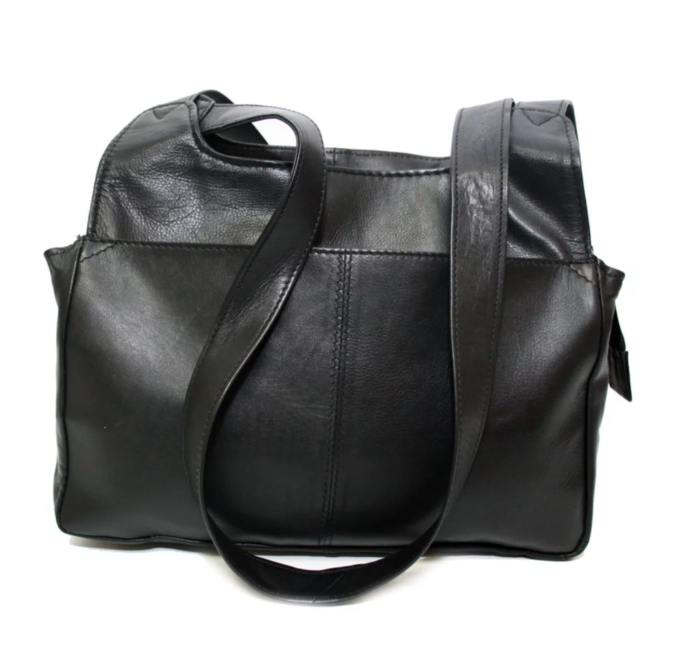 Ashlin® Designer Eliza Ladies Midnight Black Double Strap Shoulder Bag