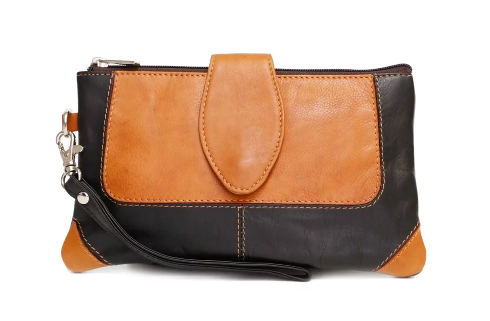 Ashlin® Designer Natasha Black/Tan Mid Sized Wristlet