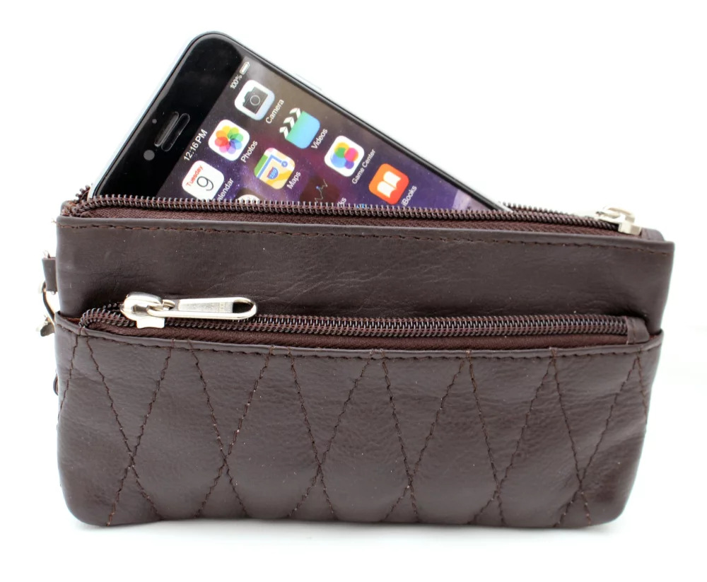 Ashlin® Ladies Elaine Espresso Brown Small Wristlet & Toiletry Bag w/Quilted Finish