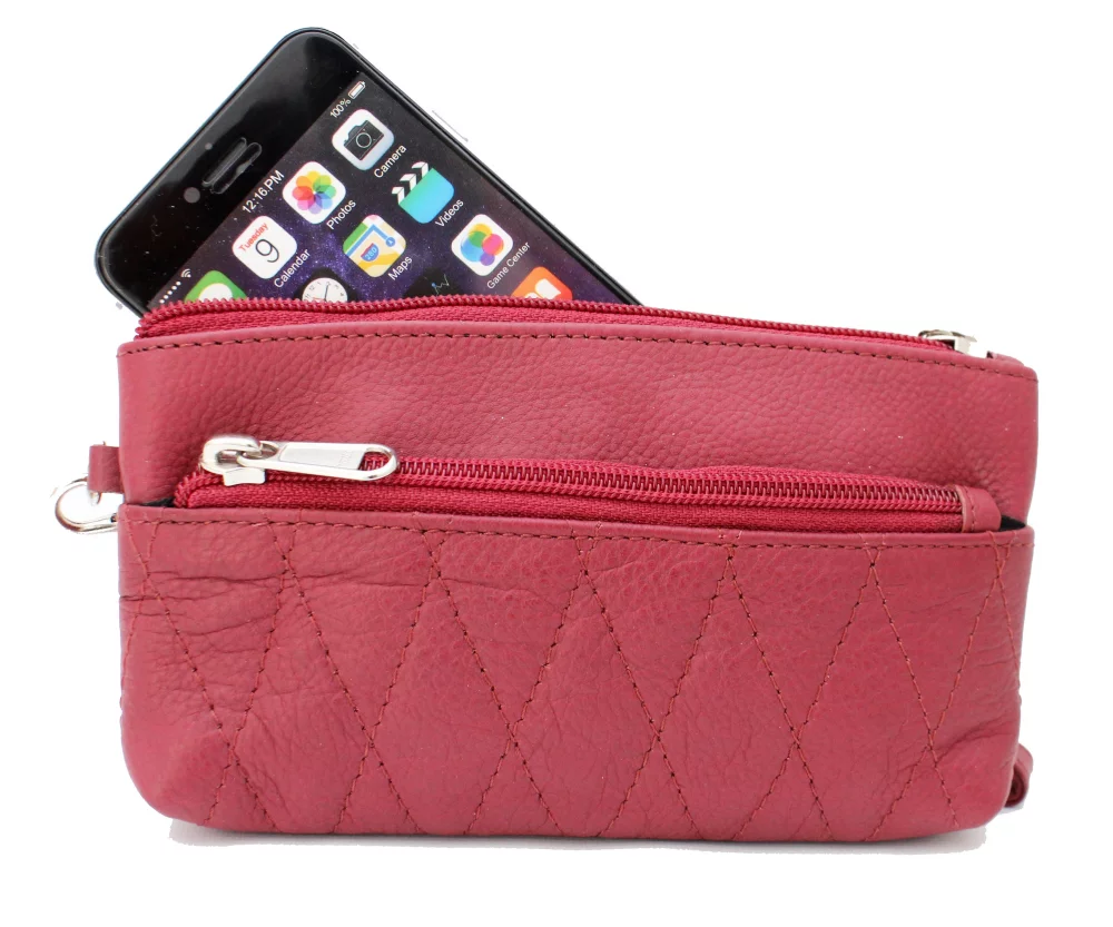 Ashlin® Ladies Elaine Cranberry Red Small Wristlet & Toiletry Bag w/Quilted Finish