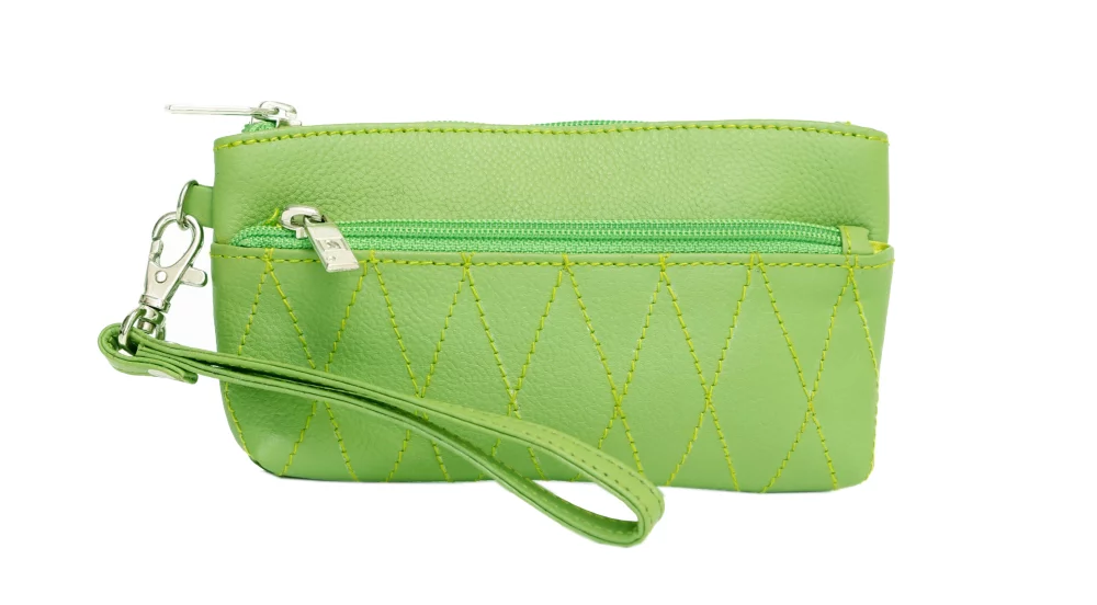 Ashlin® Ladies Elaine Lime Green Small Wristlet & Toiletry Bag w/Quilted Finish