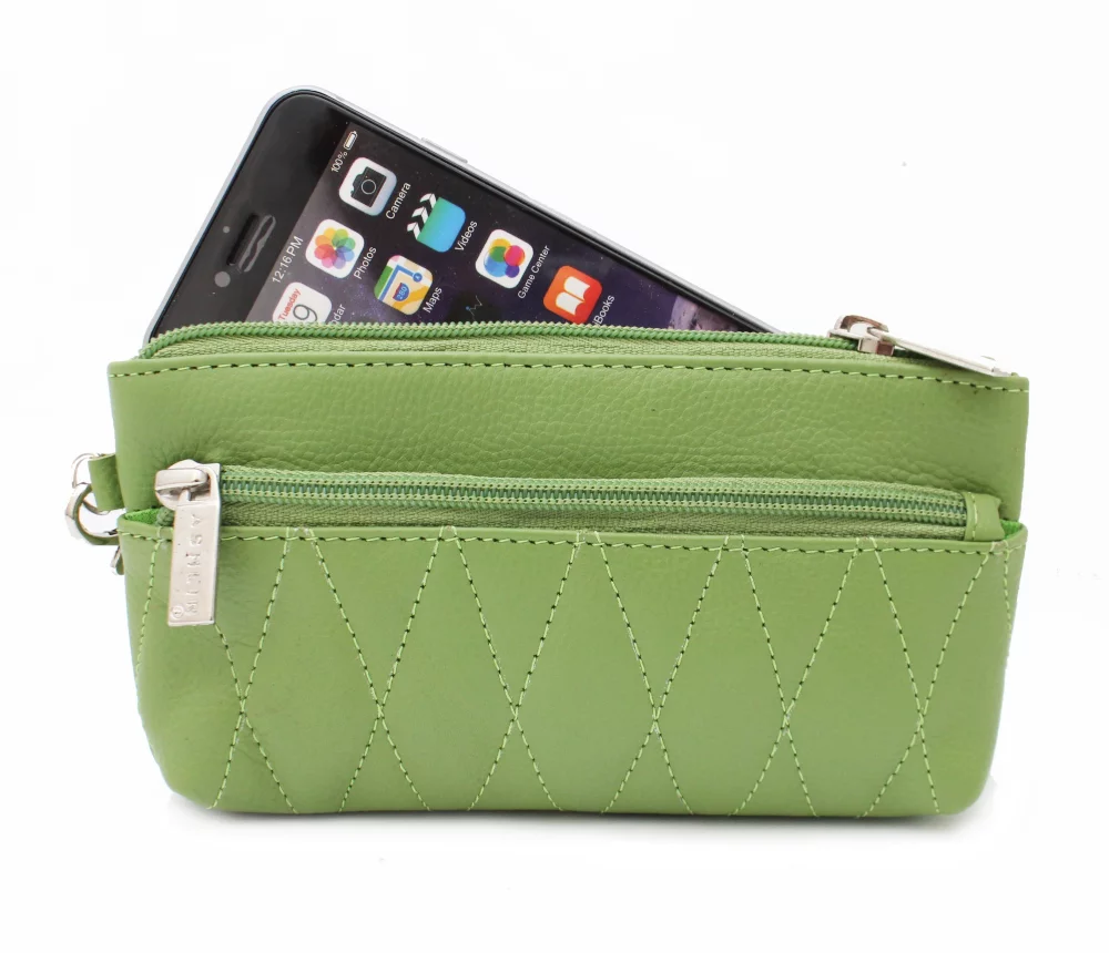 Ashlin® Ladies Elaine Lime Green Small Wristlet & Toiletry Bag w/Quilted Finish