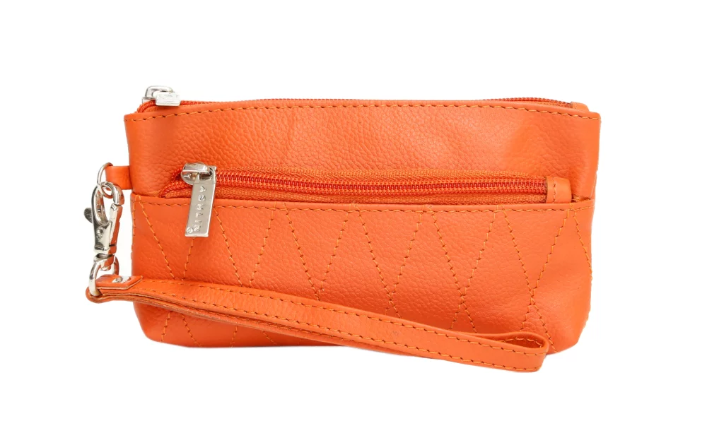 Ashlin® Ladies Elaine Tangerine Orange Small Wristlet & Toiletry Bag w/Quilted Finish