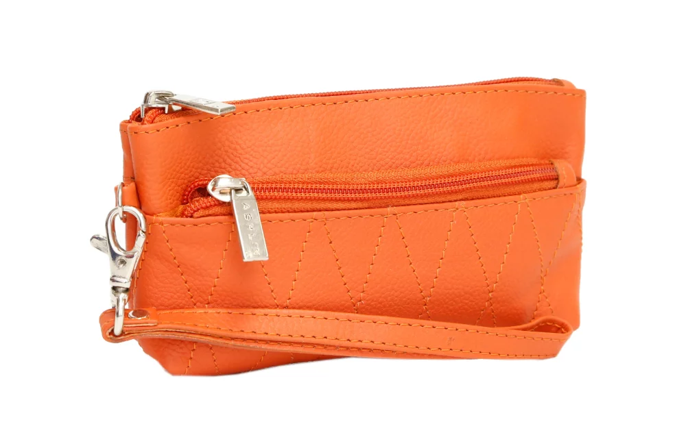 Ashlin® Ladies Elaine Tangerine Orange Small Wristlet & Toiletry Bag w/Quilted Finish