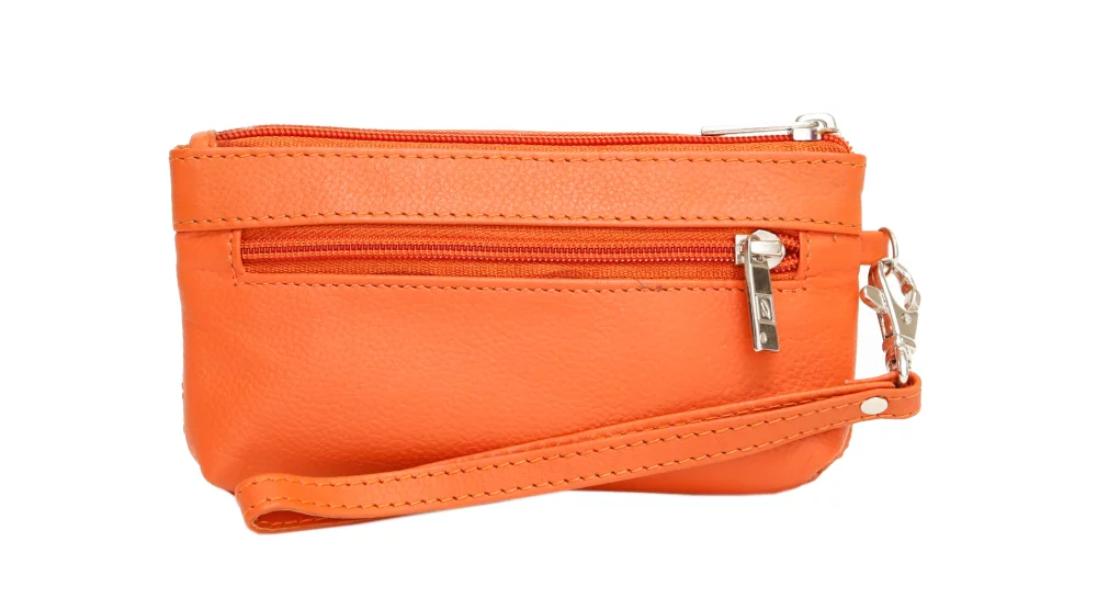 Ashlin® Ladies Elaine Tangerine Orange Small Wristlet & Toiletry Bag w/Quilted Finish