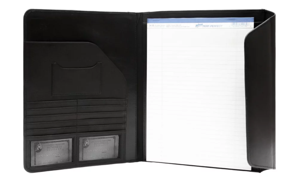Étui à écrire tri-fold Buckingham noir minuit de designer Ashlin®