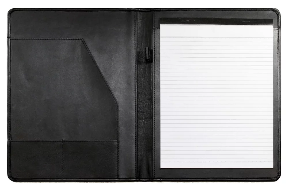 Étui à rabat pour l'écriture Ashlin® Designer en cuir noir minuit Raferty + similicuir avec bloc-notes