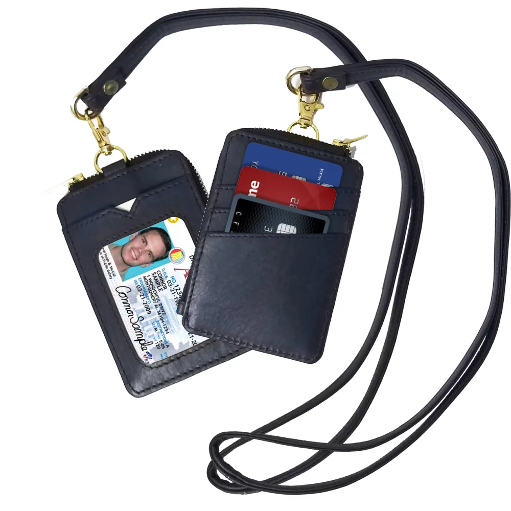 Étui zippé vegan bleu marine de designer Ashlin® Aulora avec lanière