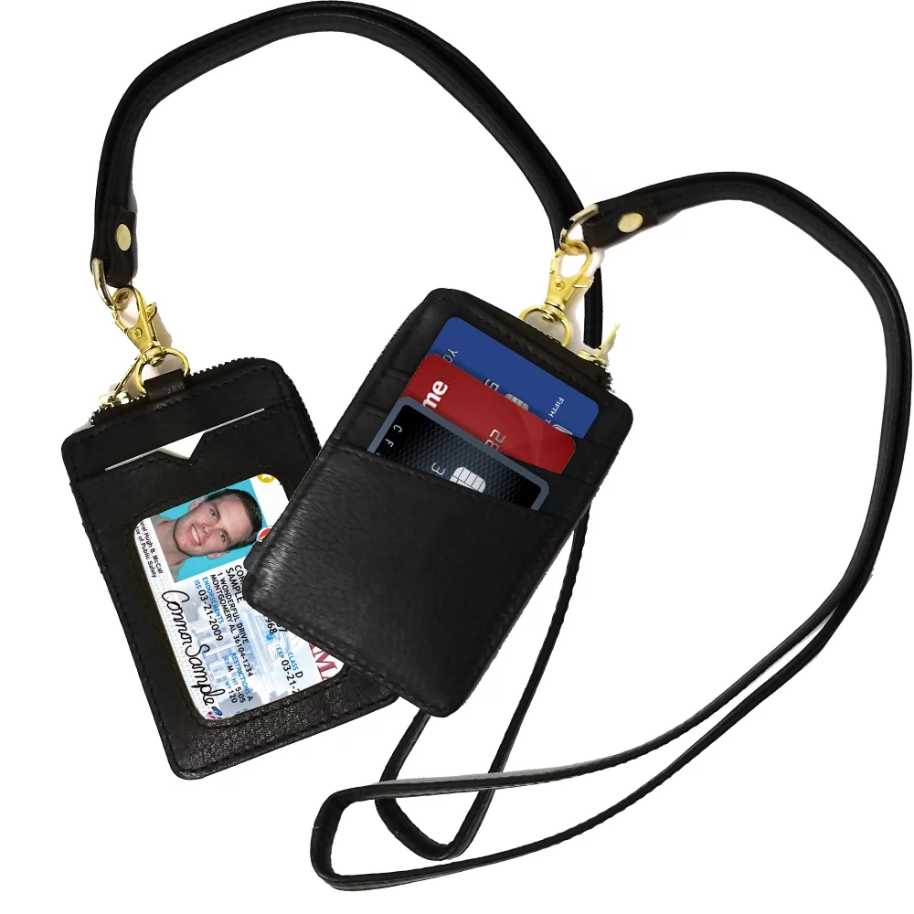 Porte-badges Ashlin® Designer Midnight Black Aulora avec fermeture éclair et lanière