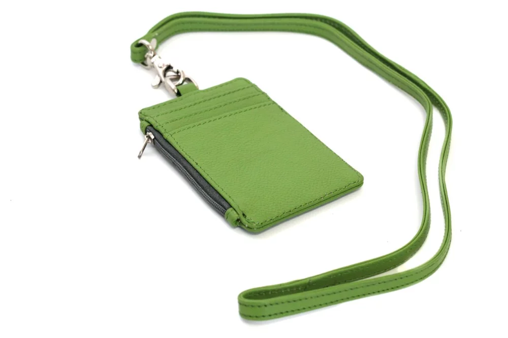 Porte-badges Ashlin® Designer Lime Green Aulora avec fermeture éclair et lanière