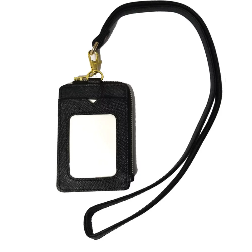 Porte-cartes d'identité en cuir Aulora noir minuit avec fermeture éclair et lanière Ashlin® Designer