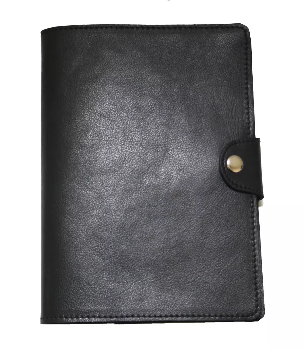 Journal en cuir noir minuit de taille moyenne Ashlin® Designer Porchia avec fermeture à bouton-pression