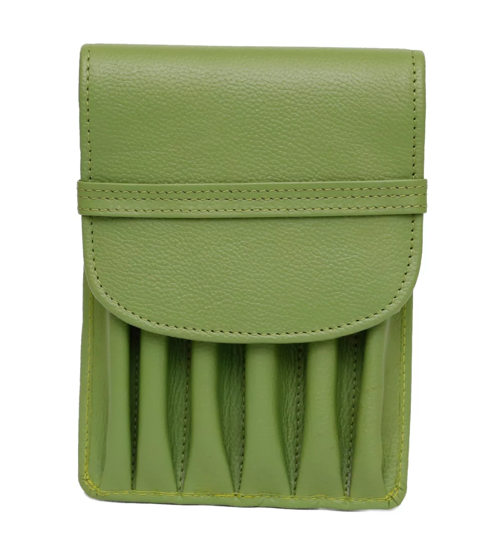 Étui à stylo en peau de vache piquée vert citron Ashlin® Designer Pavia Hexa